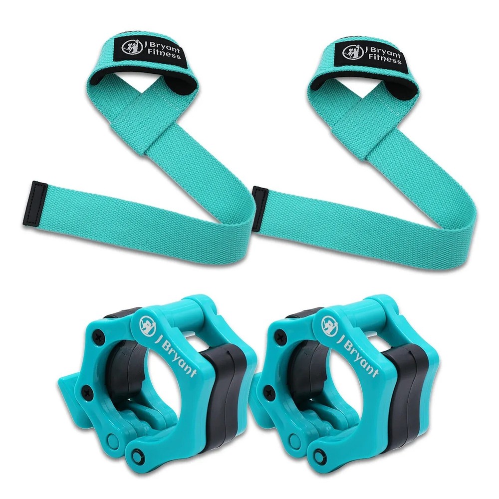 2" Inch Olympic Barbell Clamps Quick Release & Weightlifting Straps Bundle