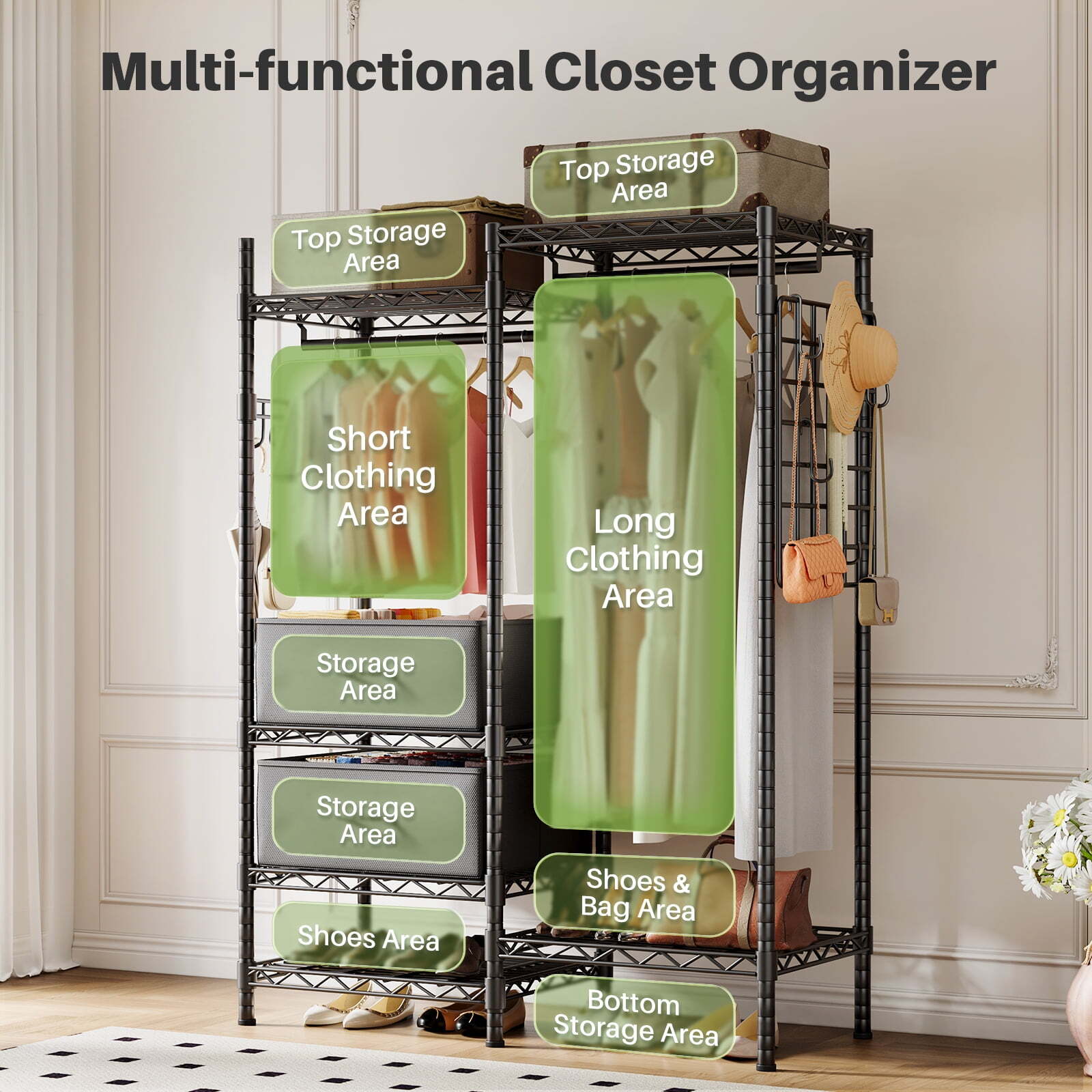 HOKEEPER Wire Garment Rack Closet Wardrobe Heavy Duty Clothes Clothing Racks