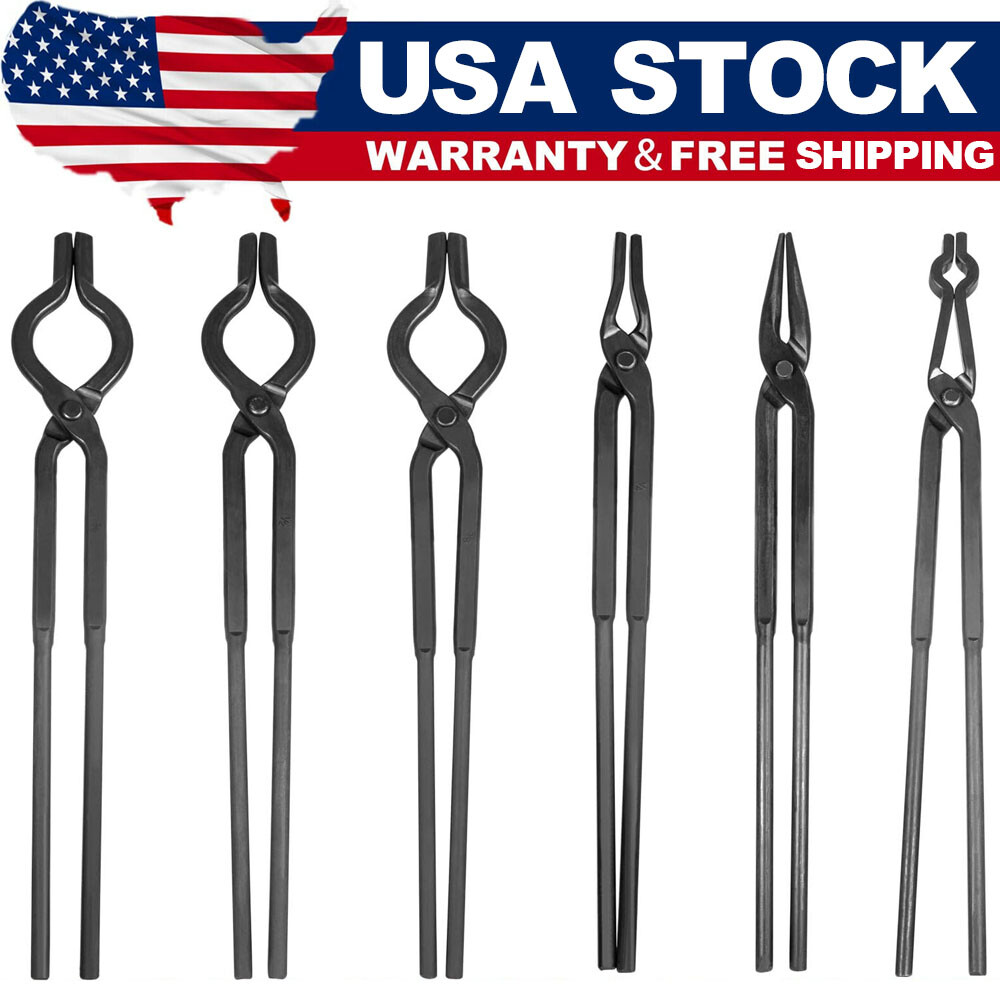 Beginner Blacksmith Tongs 6 pcs Flat Jaw Pick Up Scroll Blacksmith Forge Tongs