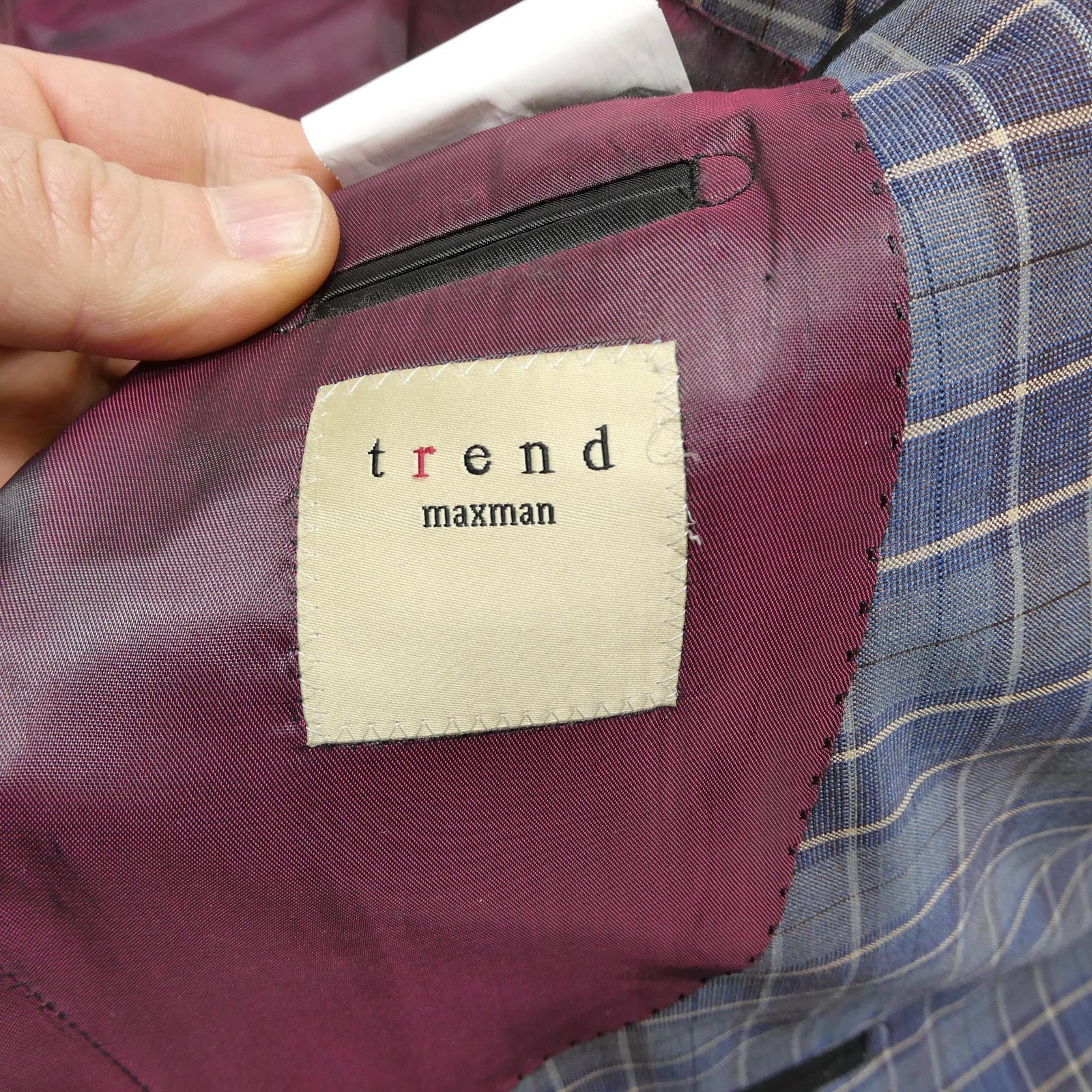 Trend Maxman Blazer Mens 42S Blue Rust Plaid Super 140s Wool Sport Coat Jacket