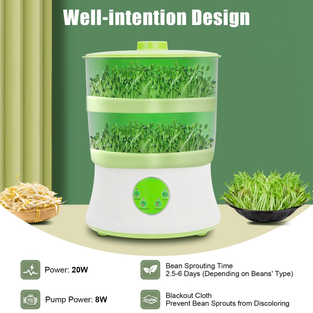 2-Layer Bean Sprouts Machine Large Capacity Automatic Bean Sprouter Grow Tool US