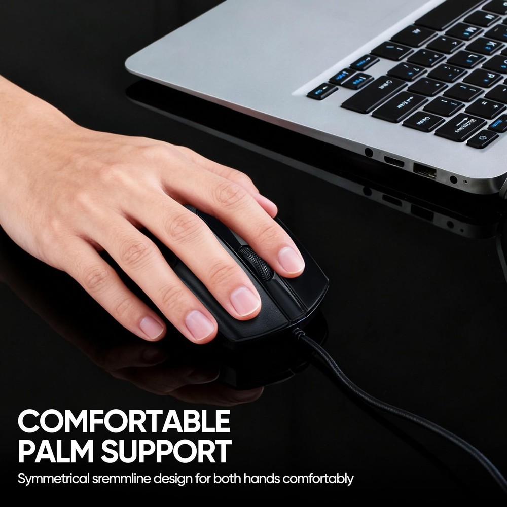 Black Wired Ergonomic Keyboard Optical Mouse Combo FullSize USB Desktop