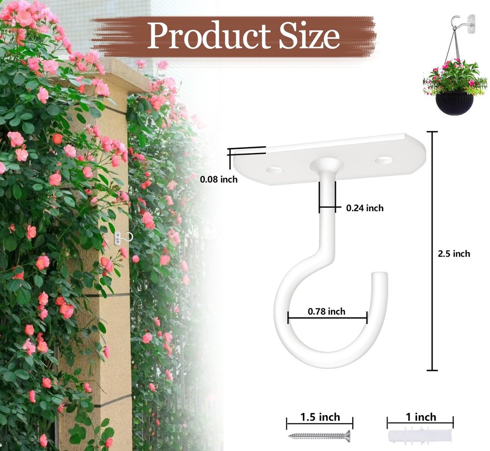 ASZUNE 2.5in Ceiling Hooks for Hanging Plants 2Pack White