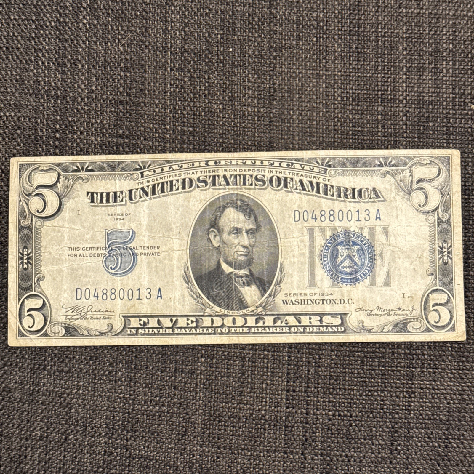 ✯ Problem Free RARE 1934 Blue Seal $5 Silver Certificate FIVE Dollar Bill Lot ✯