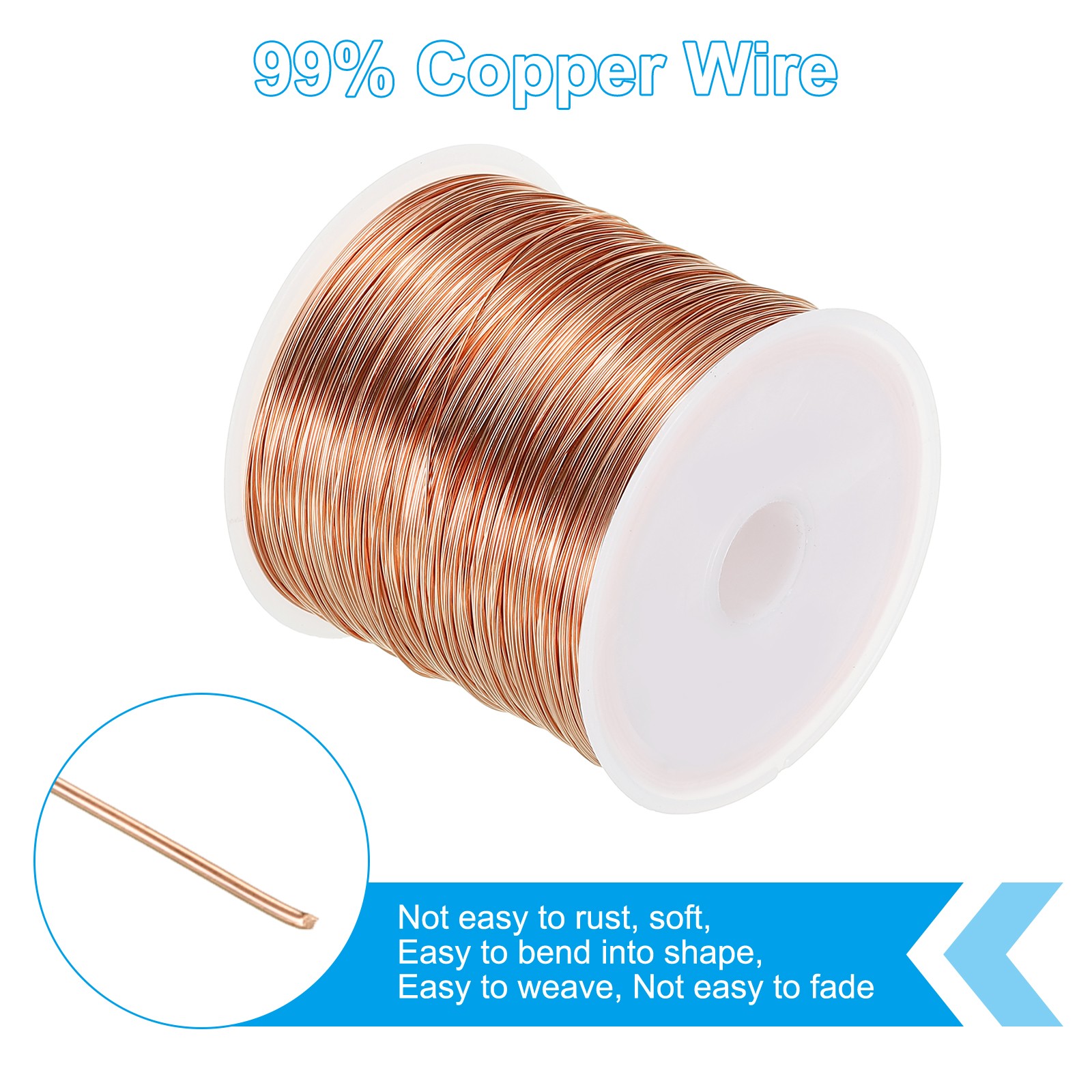 328 Feet Solid Pure Copper Wire 28 Gauge 0.3mm Copper Tone