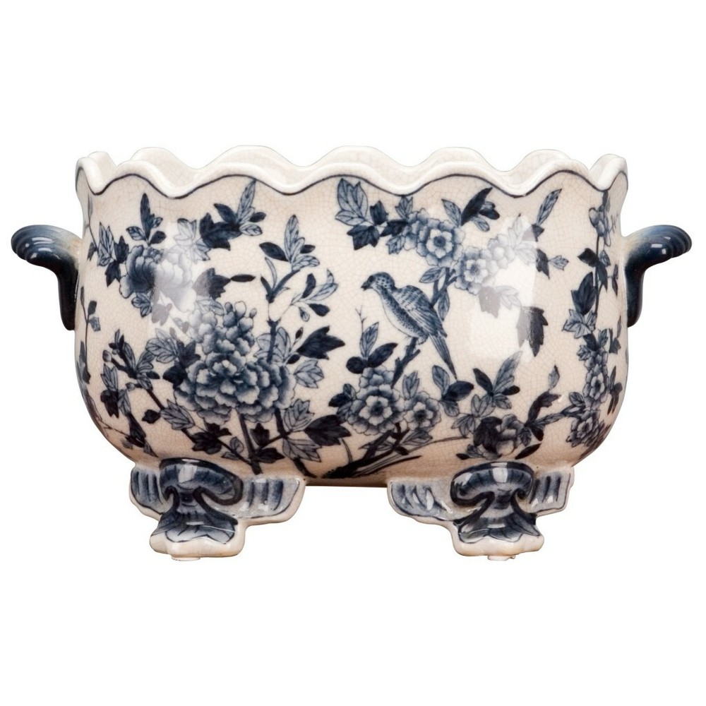 New PORCELAIN BLUE BIRD BLUE & WHITE PLANTER