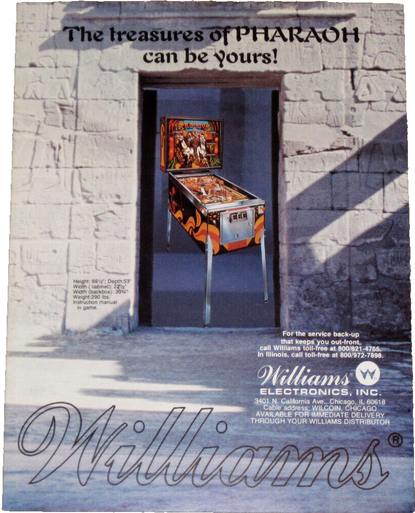 Pharaoh Williams Pinball Flyer / Brochure / Ad - Mint