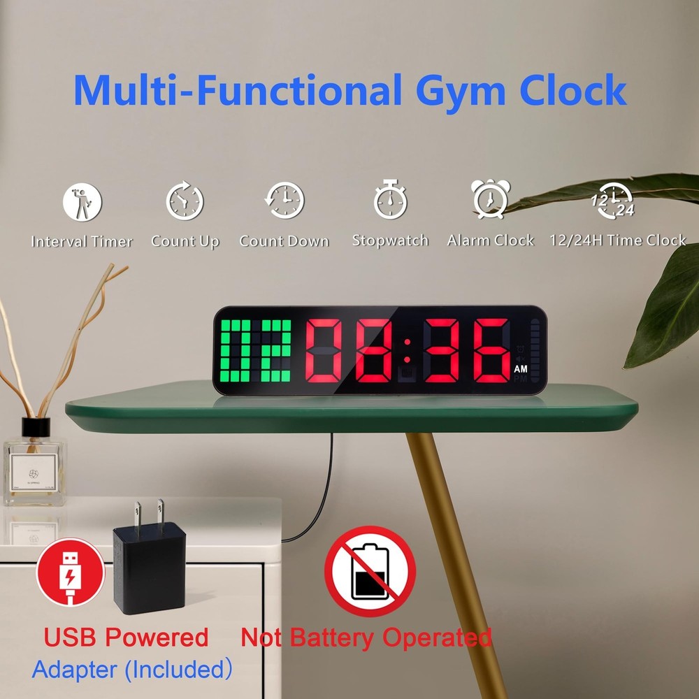 Gym Timer - Large Digital Gym Clock Wall with Interval Time Progress Bar, Cou...