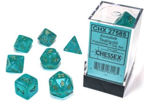 7 Borealis Teal w/ Gold Polyhedral Dice - CHX27585