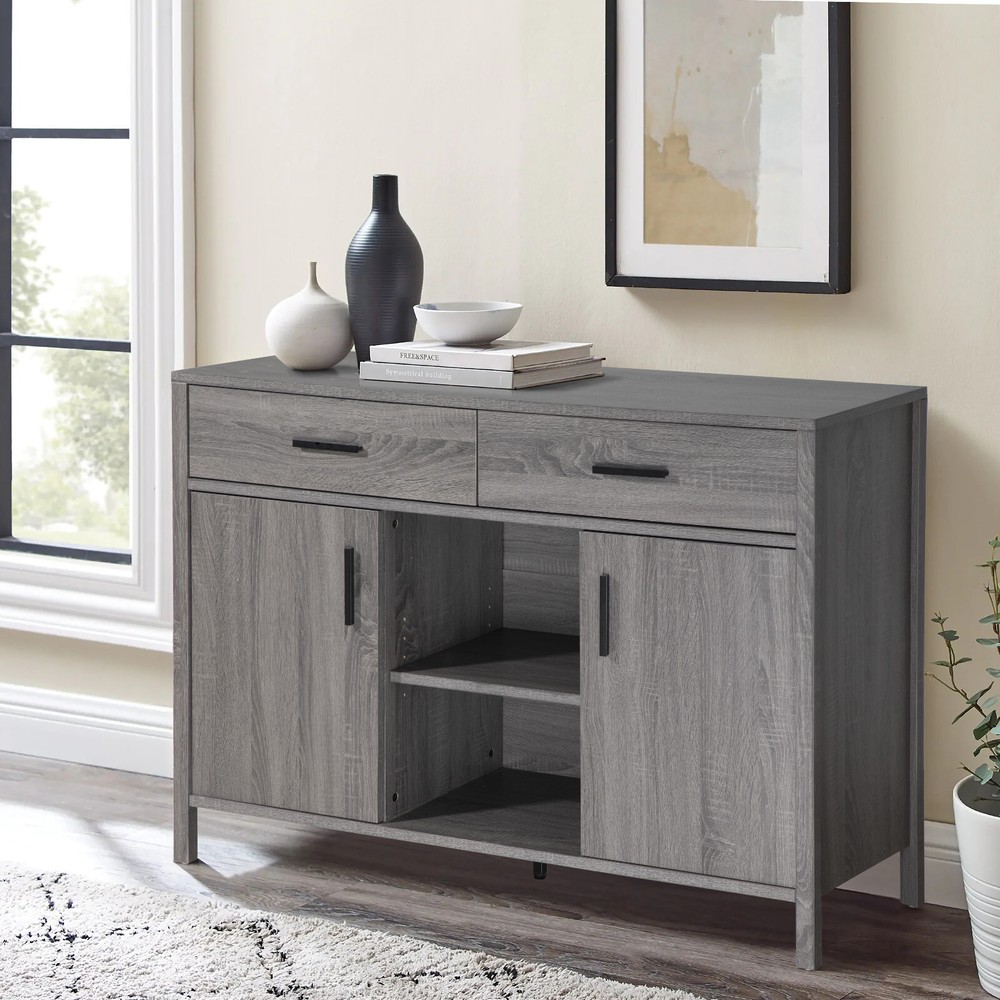 FC Design 47"W Distressed Grey Sideboard Storage Cabinet Buffet Table with Shelf