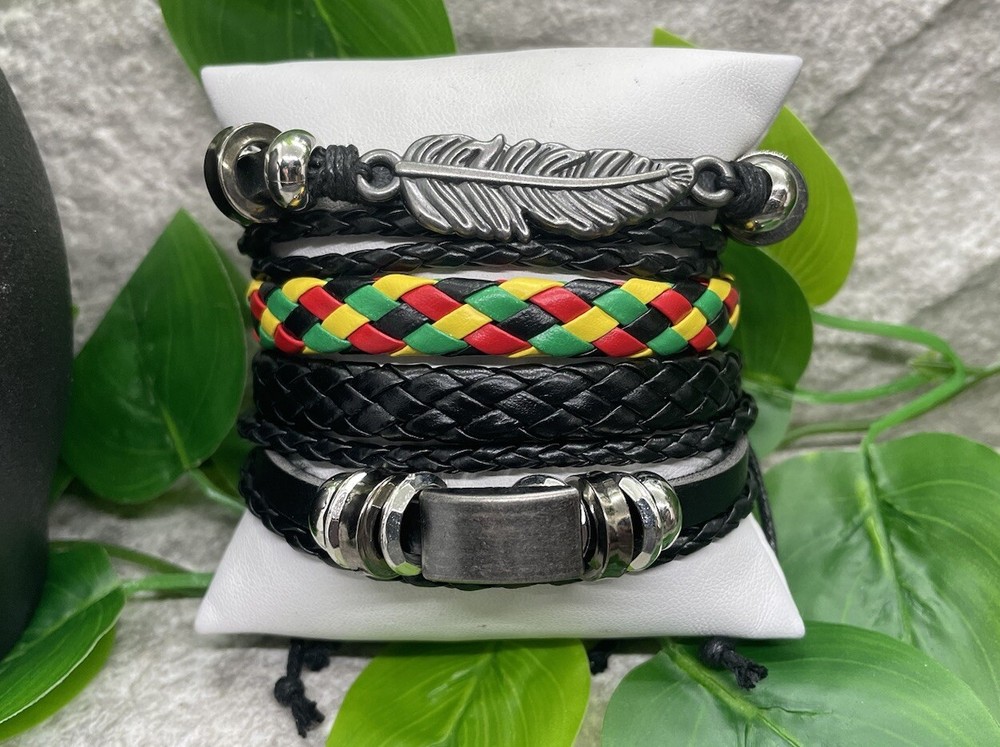 4 PC Leather Punk Bracelet Stackable Adjustable Tie New Free Ship B2778