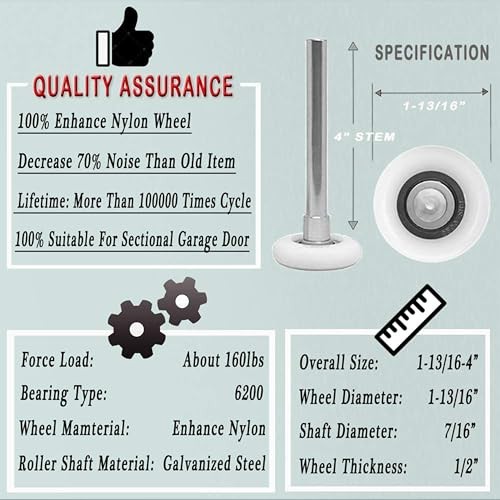 SURPASS 12 Pack 2'' Ultra-Quiet Nylon Garage Door Rollers, 4'' Stem, 6200-2RS