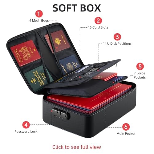 GIANTLUMl Document Bag with Lock,Fireproof 3-Layer File Storage Case with