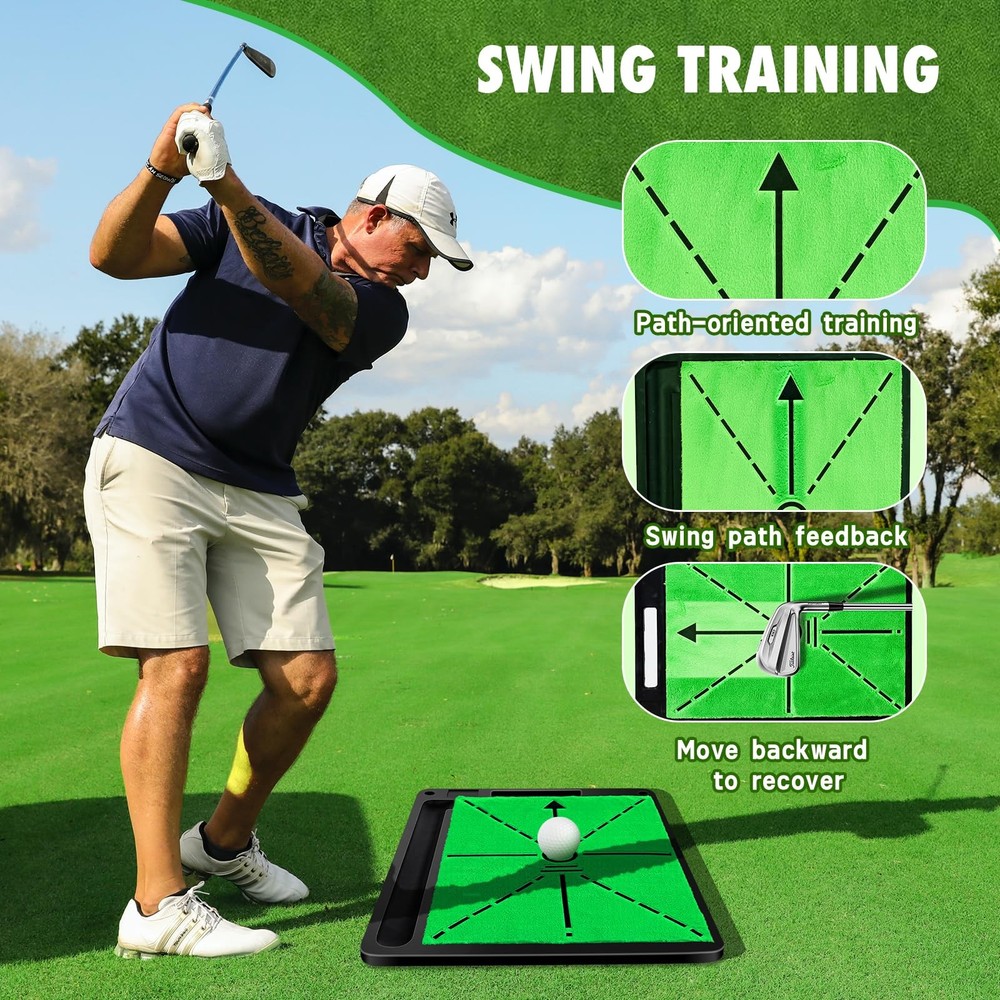 Golf Hitting Mat, 3-in-1 Golf Practice Mat, Replaceable Turf Golf Training Ma...