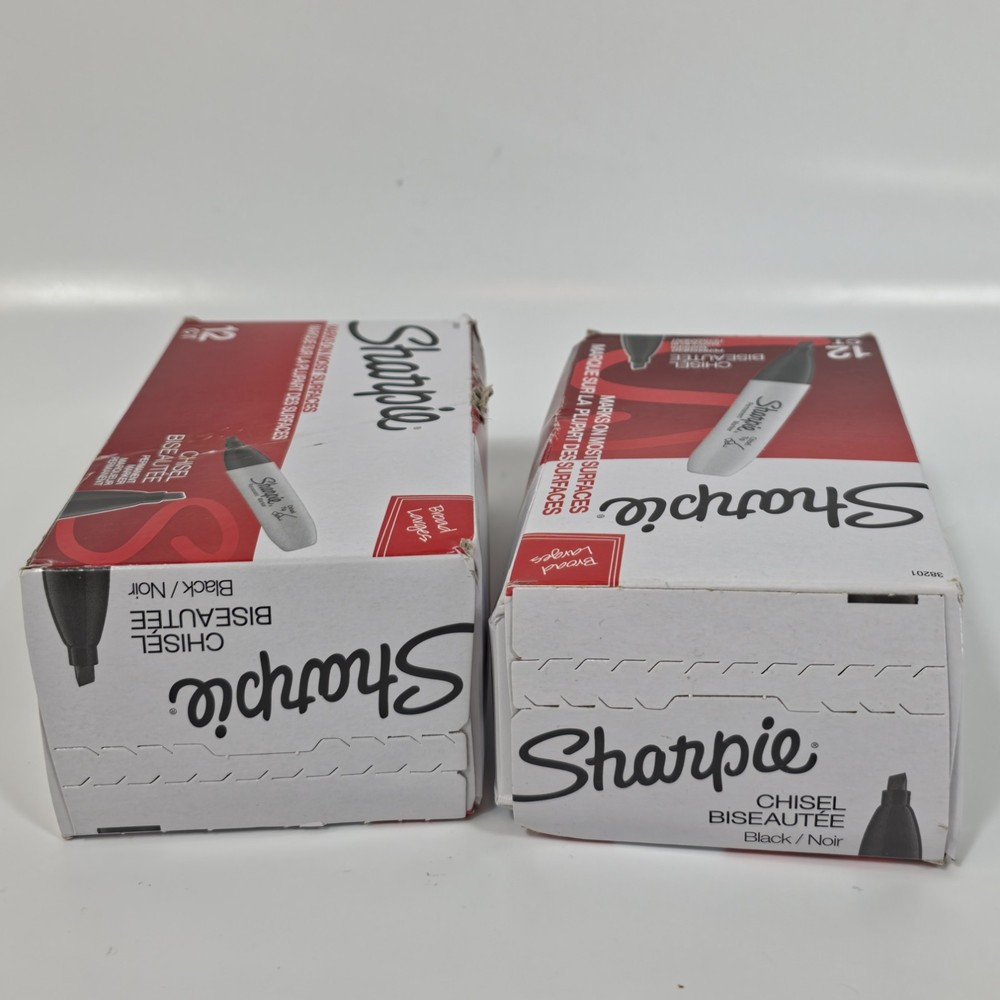 Sharpie 38201 Permanent Marker 24ct Black Chisel Tip Broad 2 Boxes x 12 Each
