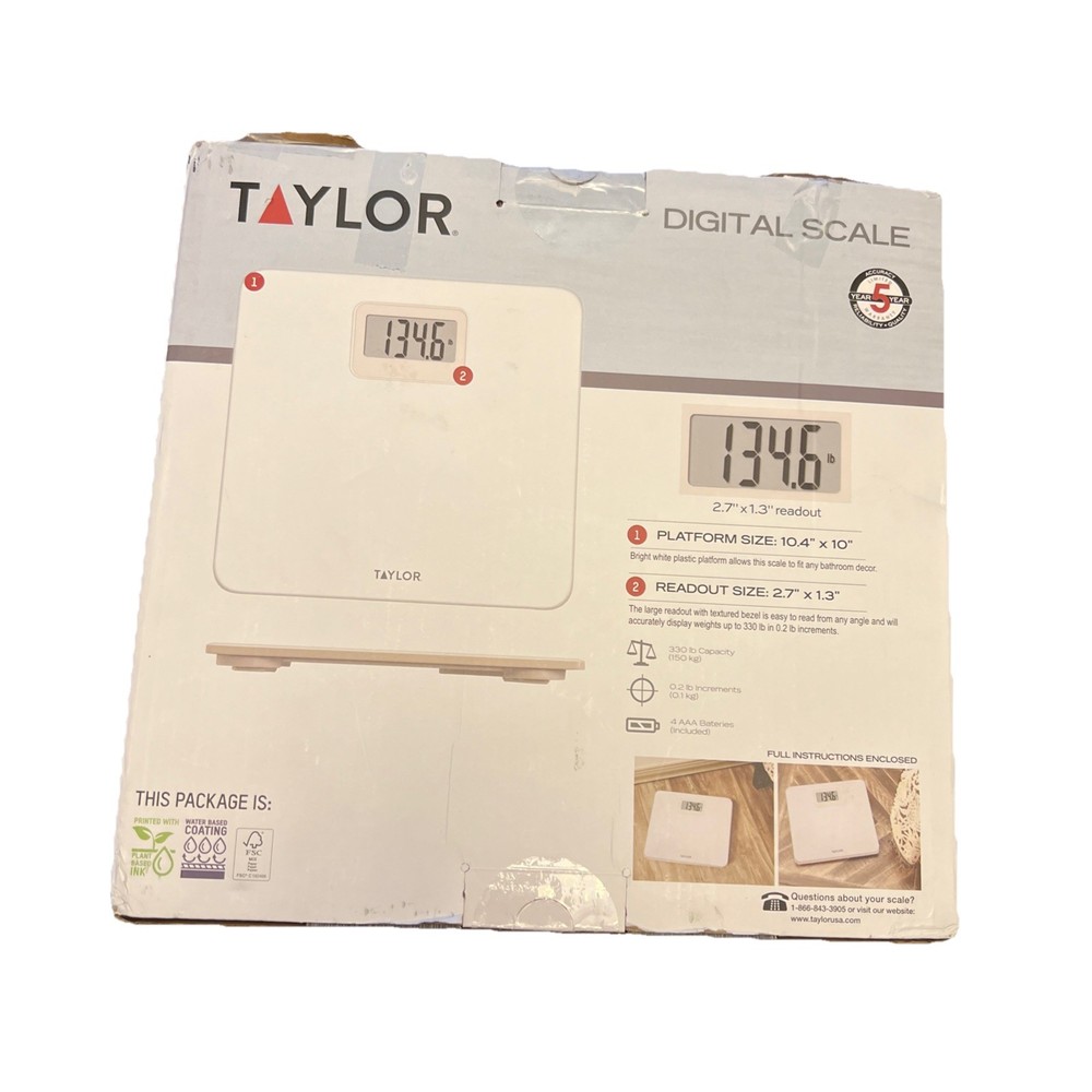 TAYLOR® PRECISION Digital Plastic Bath Scale, White, 330-Lb. Capacity. Open Box