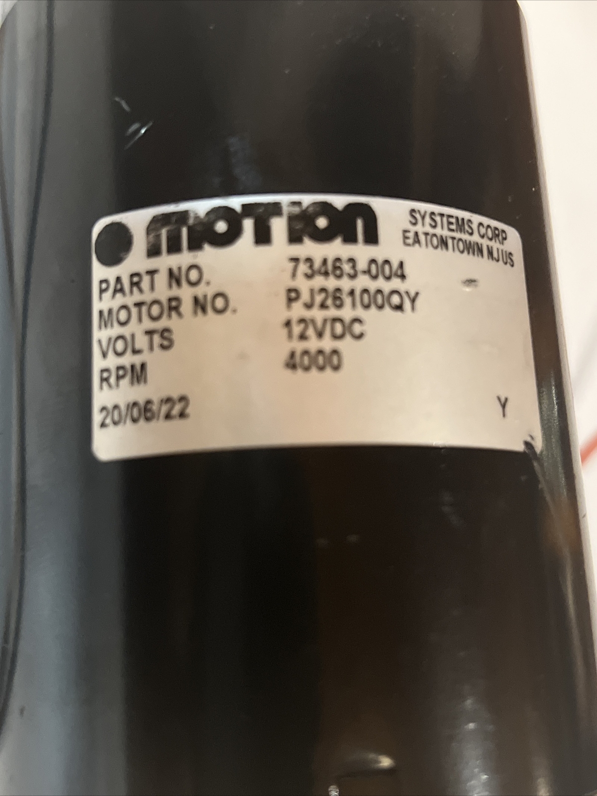 Motion Systems 12VDC 4000 RPM Linear Actuator Motor 73463-004 PJ26100QY, 06/2022