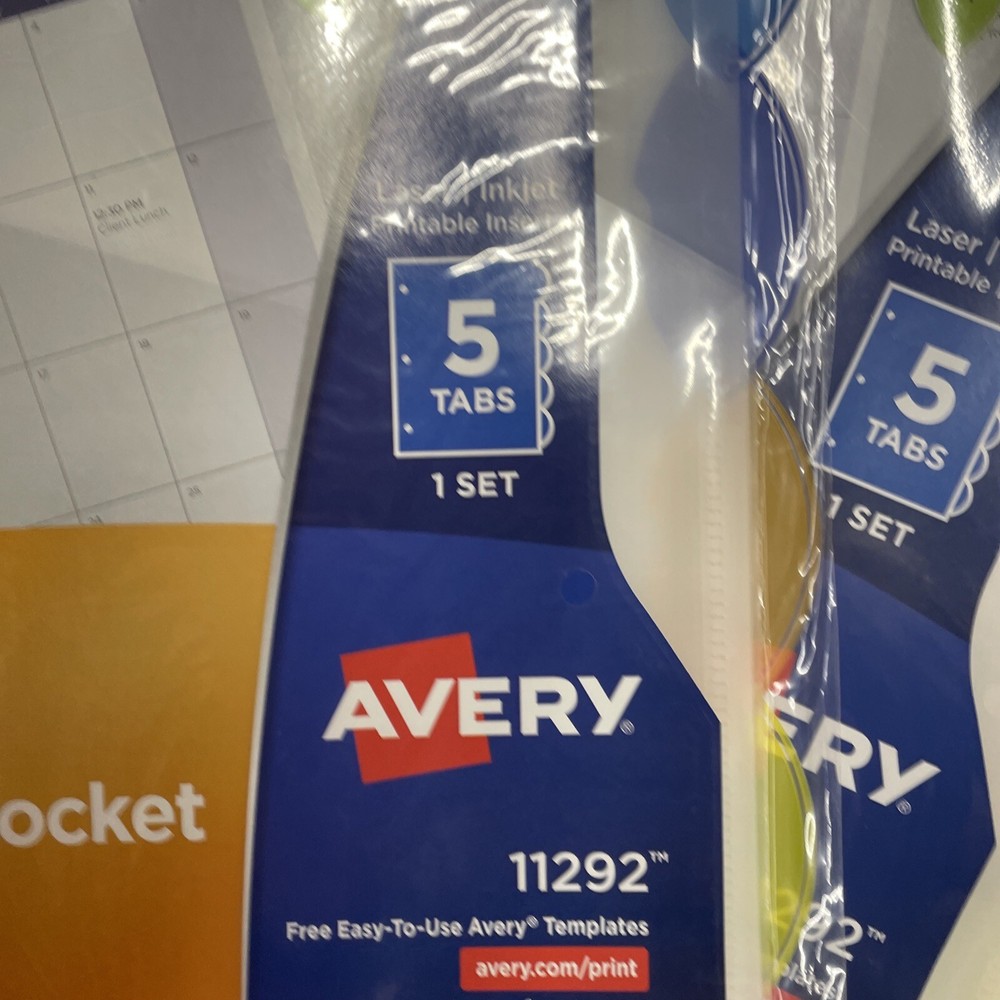 (3) Avery Plastic 5-Tab Binder Dividers with Pockets, Style Edge Insertable