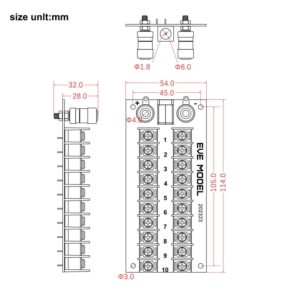 1X Power Distribution Board 3 Inputs 2 x 10 Outputs for DC AC Voltage PCB005