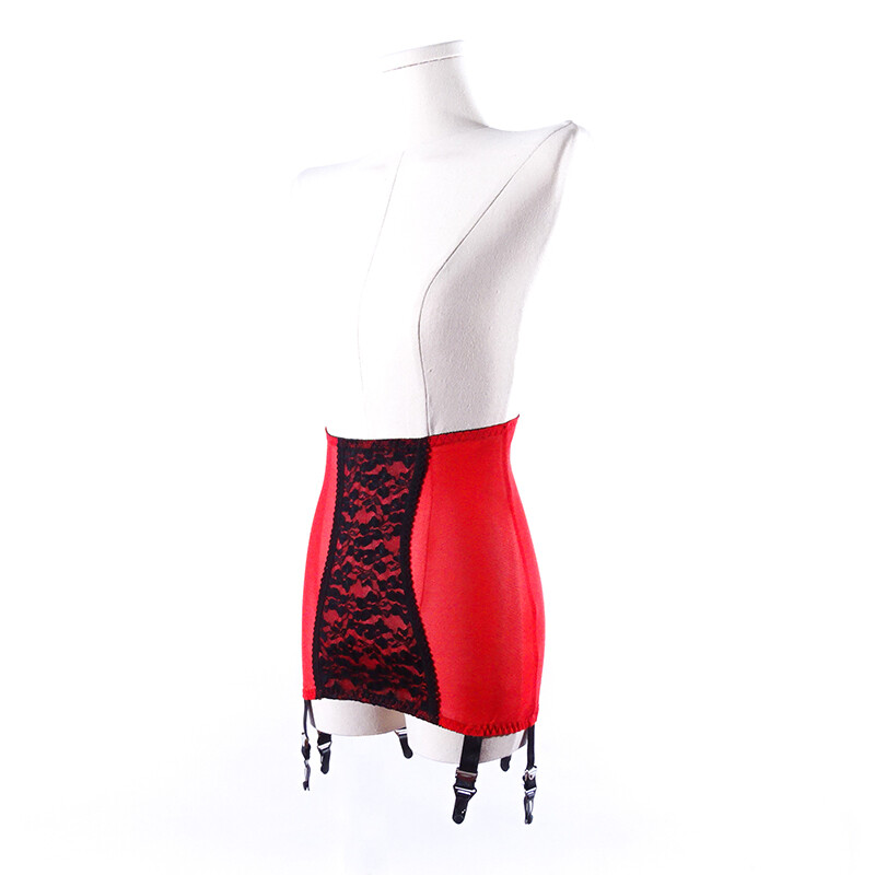 Allacki 6 Straps High Waist Pull On Girdle Floral Lace Panel Garter Belt