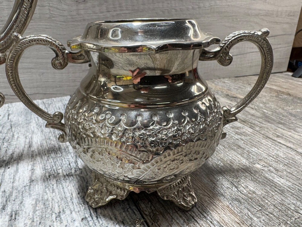 Ornate Teapot and sugar cup G Silver Vintage set used