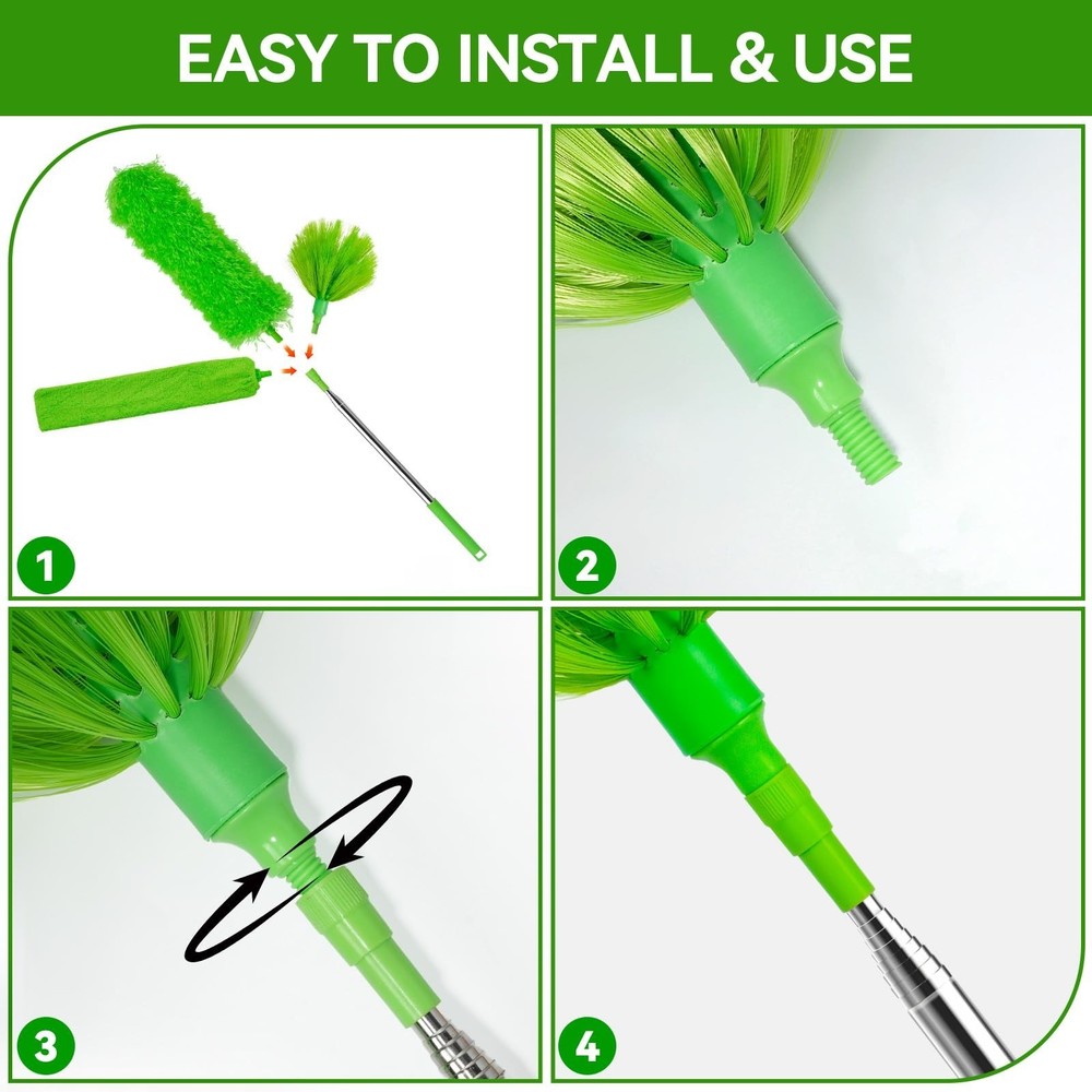 Cobweb Duster with Extension Pole, 3-in-1 Washable Cobweb Duster, Duster with...