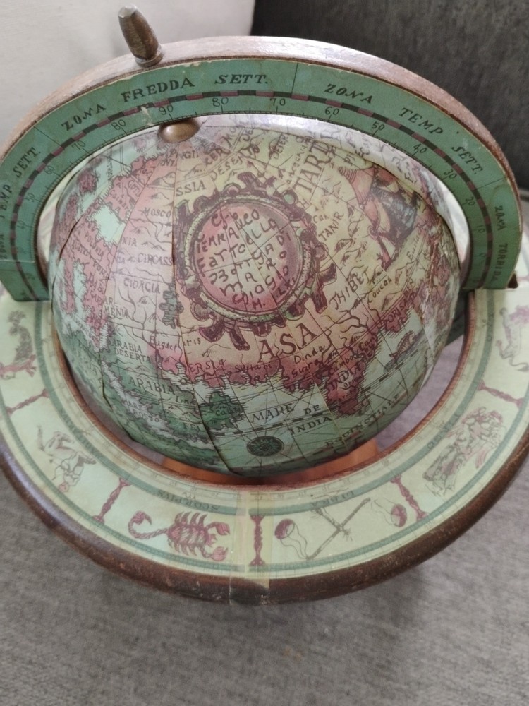 Vtg Wooden Table Globe Japan
