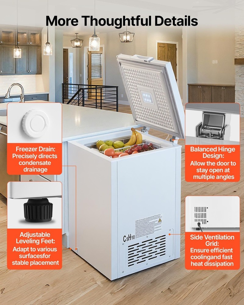 White 3.3 Cu.ft Chest Freezer, 2 Removable Baskets, Electronic Temp Control