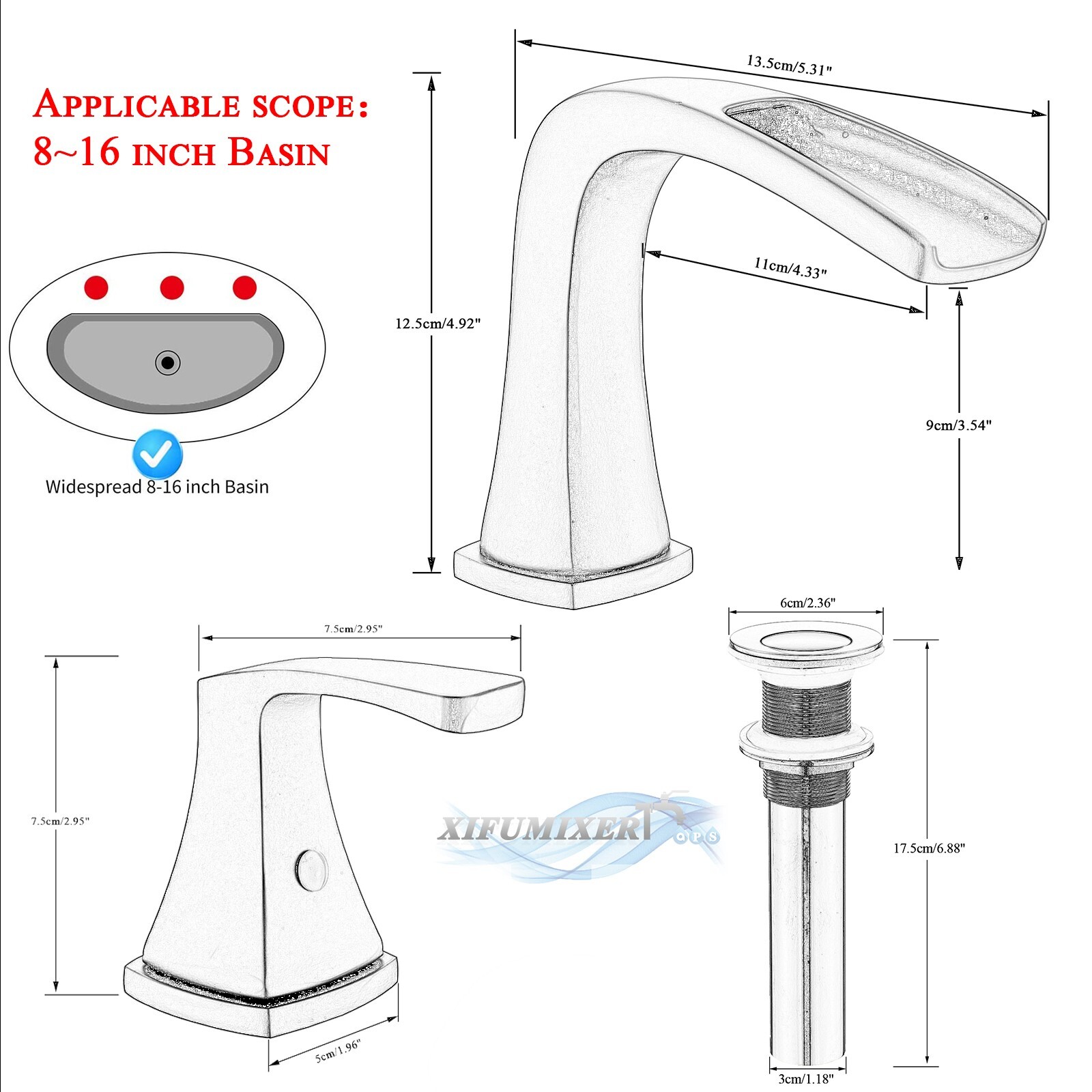 8” Widespread Waterfall Bathroom Sink Faucet 3 hole Vanity Mixer Brushed Nickel