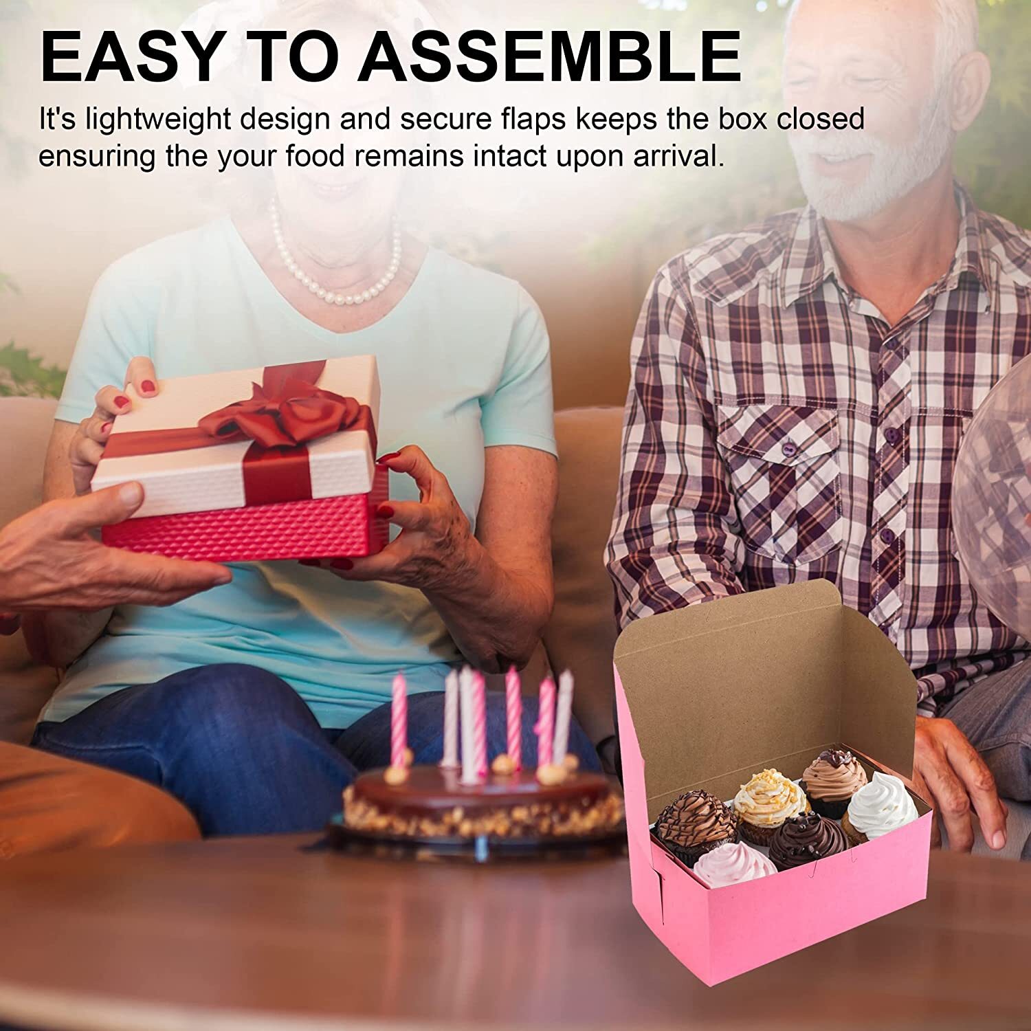 MT Products 8" x 5" x 3.50" Clay Coated Pink Bakery Boxes Non-Window - 25 Pieces