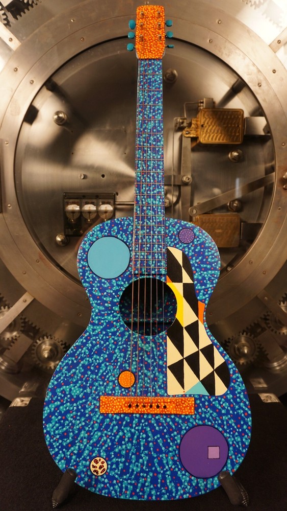 Hap "Michael Hapner" Hand Painted Guitar Blue Psychedelic Wall Art