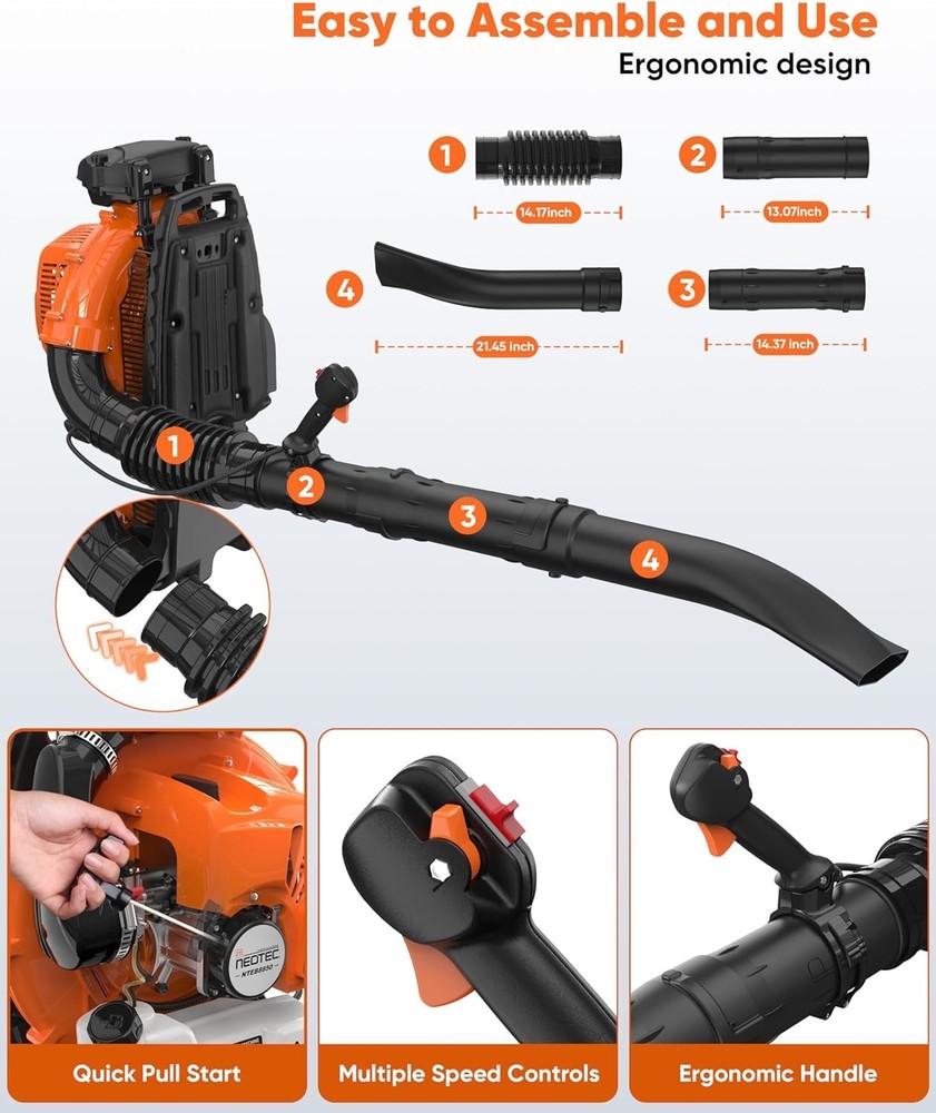 Powerful Backpack Blower Gas Leaf Blower 75.6cc 2-Stroke 847CFM 236MPH