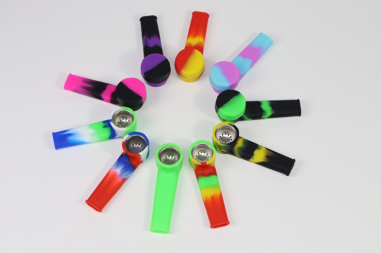 Silicone Smoking Hand Pipe with Metal Bowl &Cap Lid Pocket Pipe 10pcs