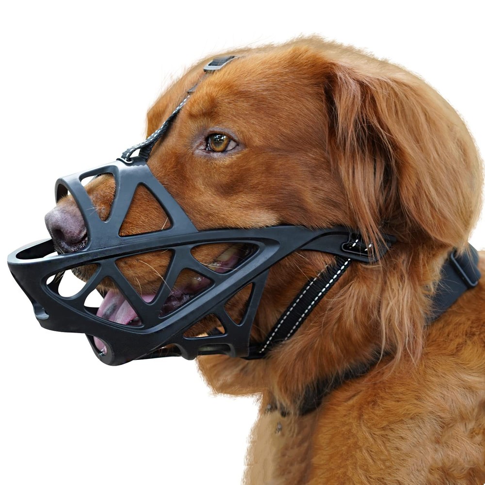 BARKLESS Dog Muzzle, Soft Basket Muzzle for Medium S(Snout 6.75-8.25"), Black