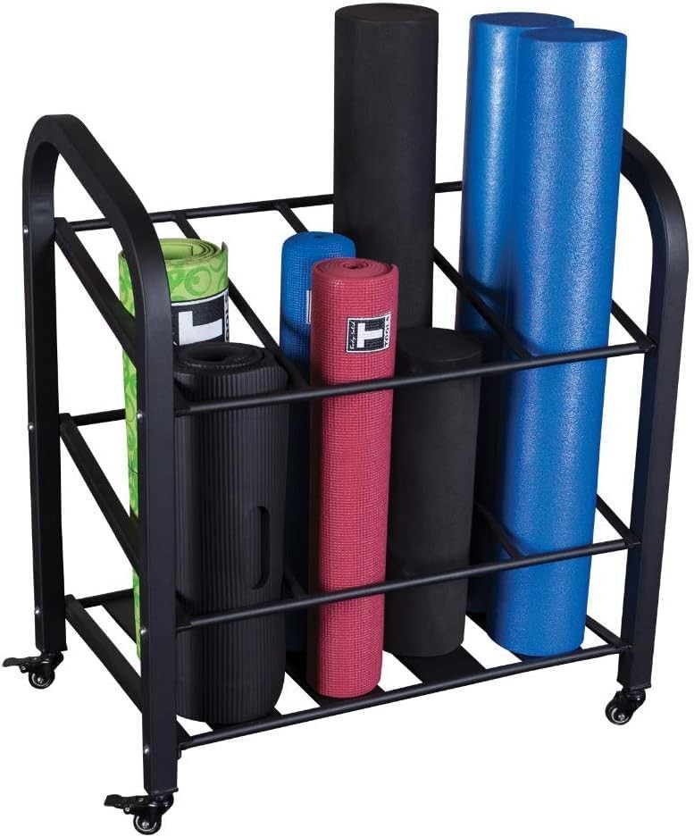 Body-Solid Foam Roller Storage Organizer and Yoga Mat Rack Holder