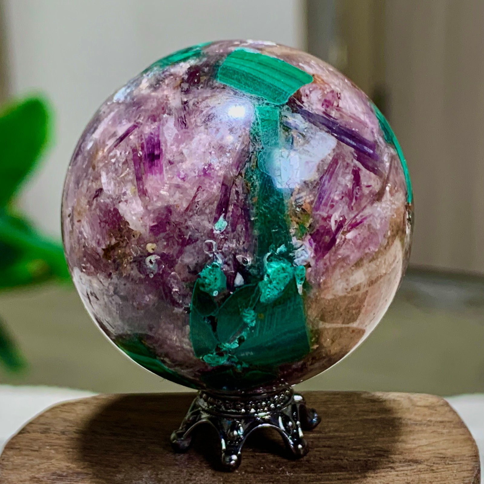 92G Newly discovered rare malachite purple mica symbiotic sphere restoration