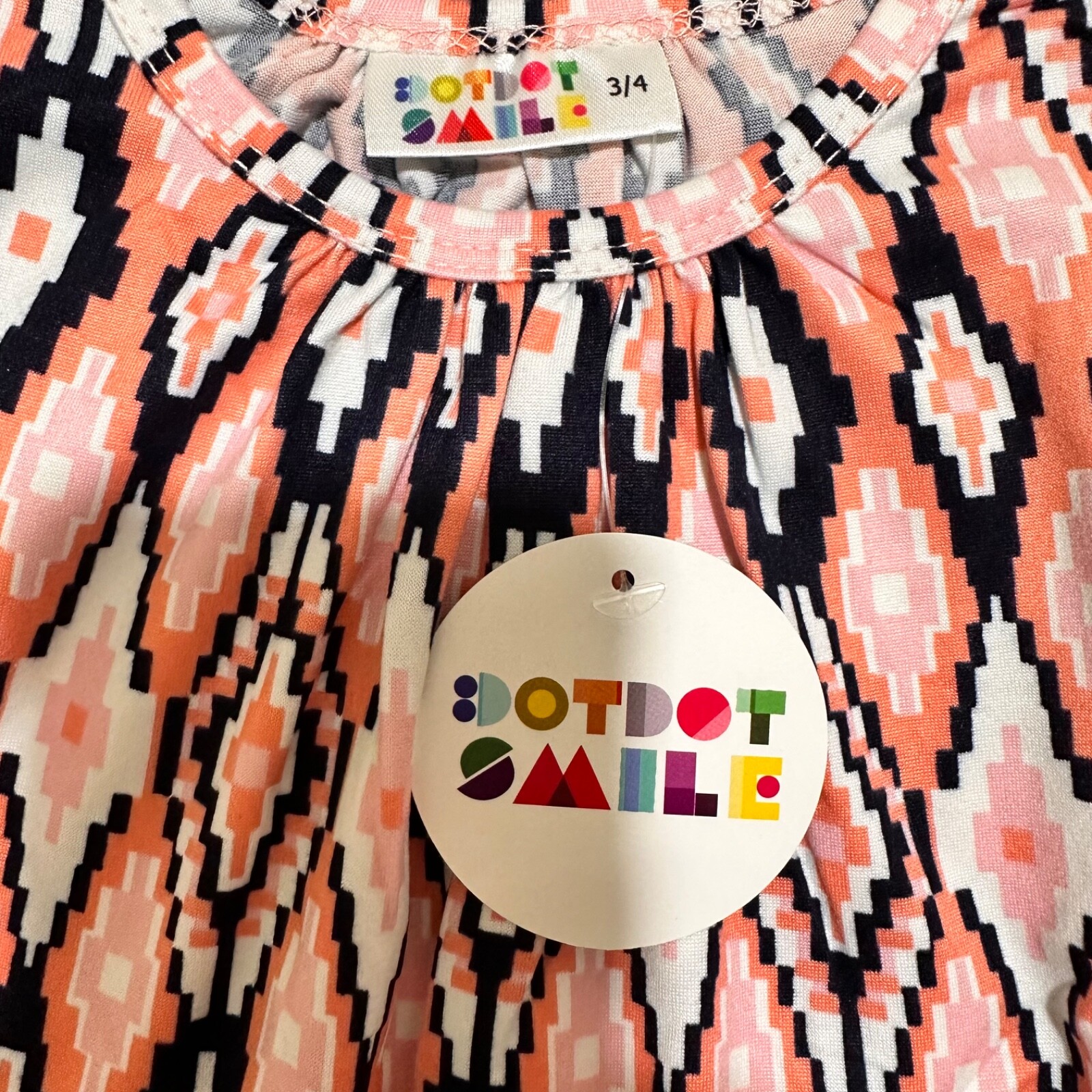 Dot Dot Smile NWT Girl's Size 3/4 Pink Black White IKAT Print Twirl Dress NEW