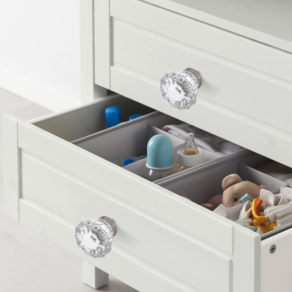 Crystal Cabinet Knobs 8 Pack Clear Glass Pulls for Kitchen Bedroom Bathroom L...