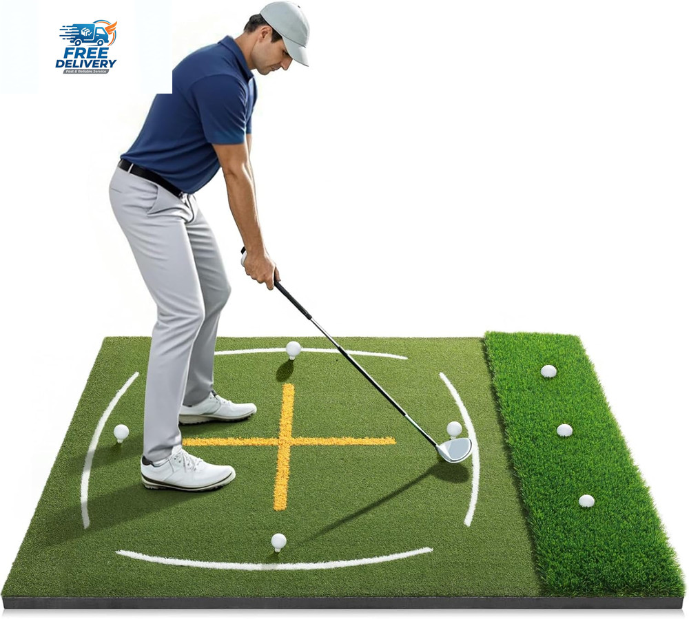 5x4ft Golf Practice Mat Dual Turf Hitting Mat Swing Training Guide Lines