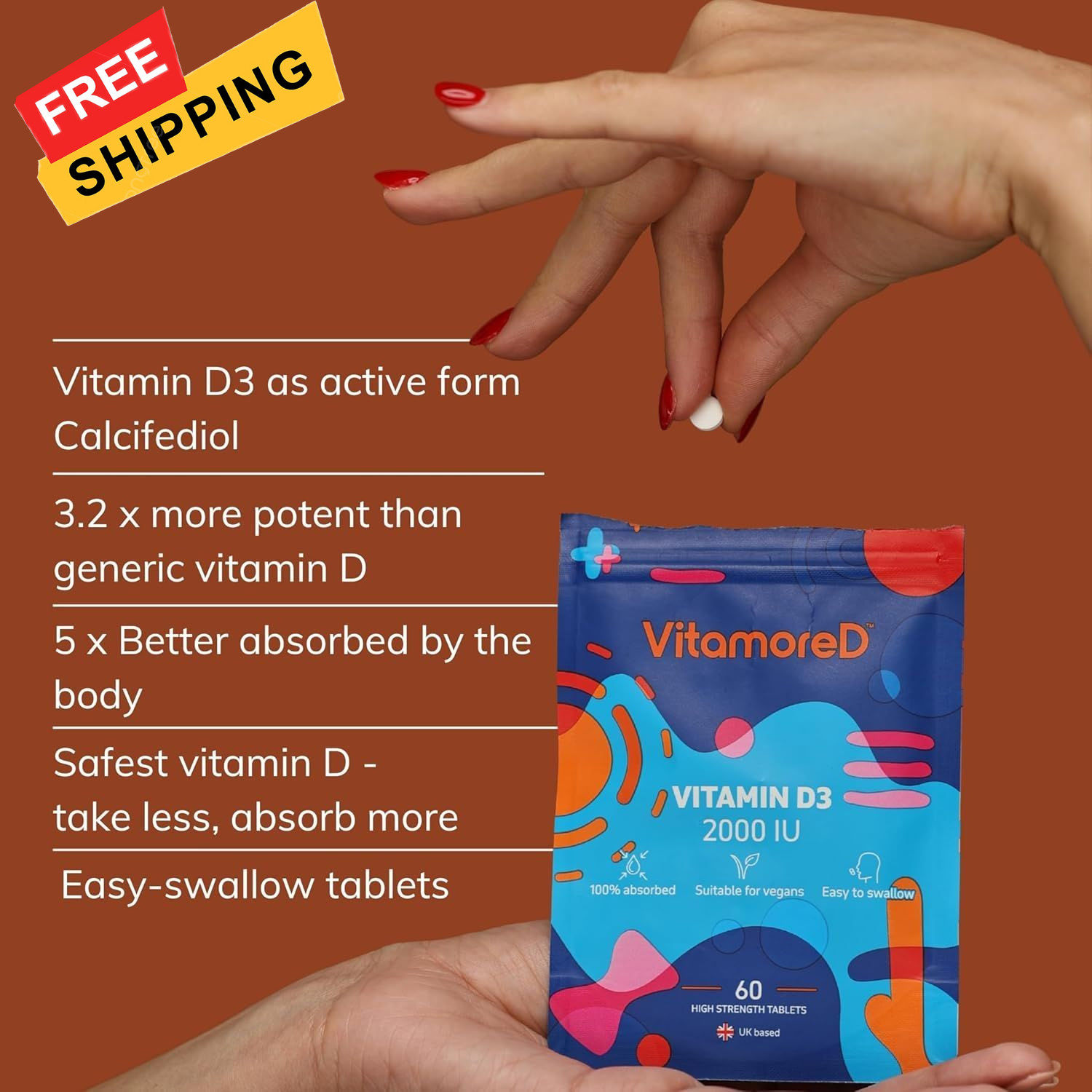 | Calcifediol 10 mcg | Vitamin D | Easy Swallow Tablets | Two-A-Day | 30 Day...