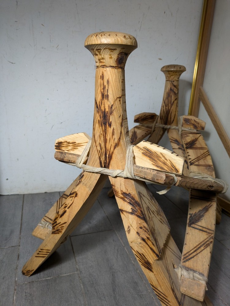 Vintage Rustic Hand Carved Camel Saddle Foot Stool