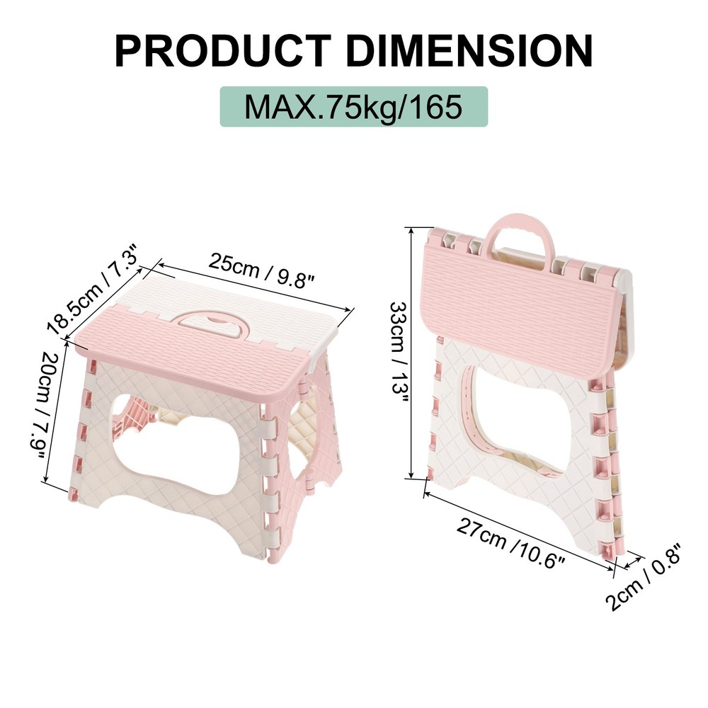 8" Folding Step Stool for Adults 165 lbs Capacity Pink