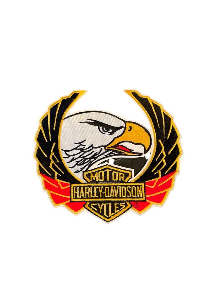 New VTG HARLEY-DAVIDSON Bar & Shield Eagle Head Spread Wings Patch 7 3/4" Large