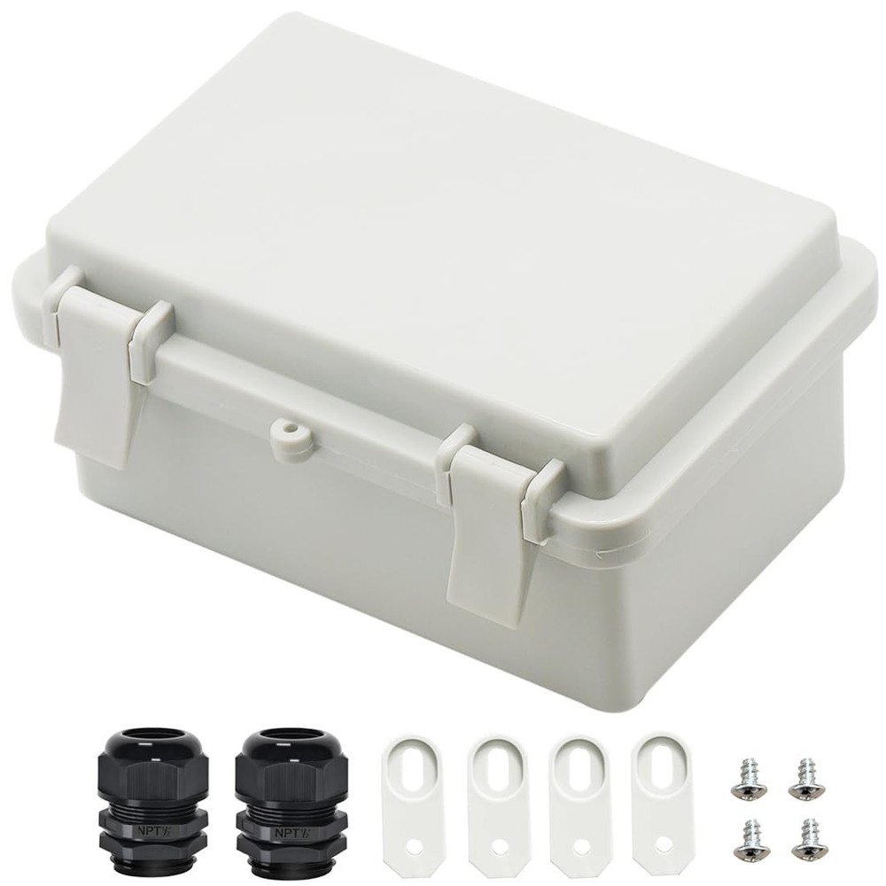 IP65 Waterproof ABS Plastic Electrical Box - Hinged Shell, 2 Cable Glands, 5....