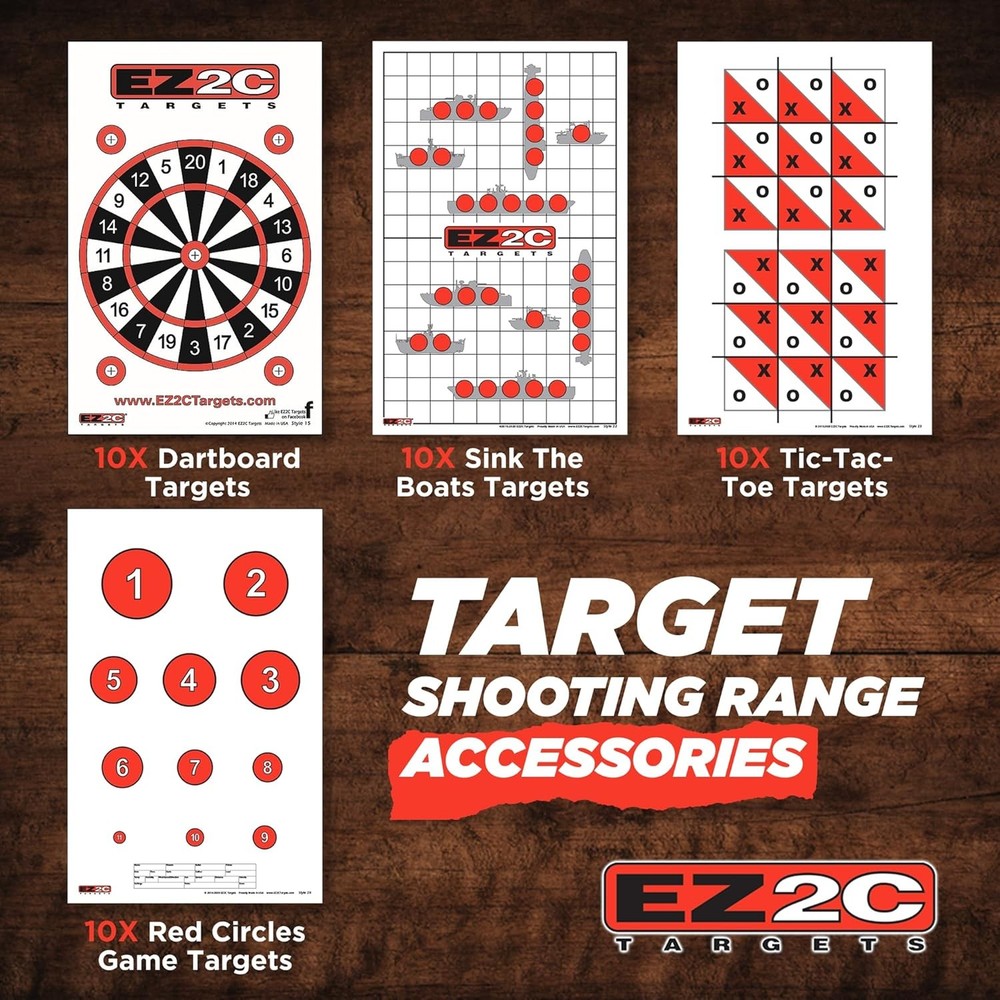 EZ2C Four Game Style Target Paper for Gun Shooting Range, Compatible White