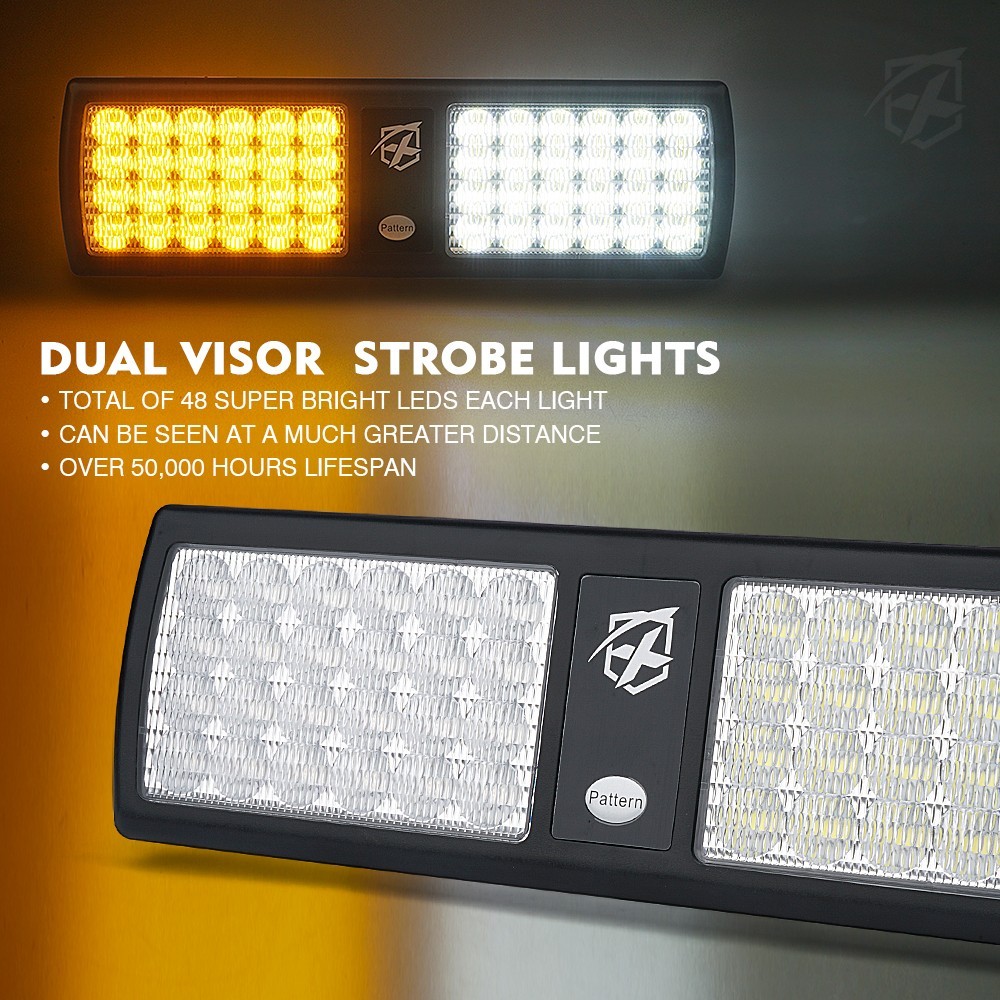 Hazard Warning LED Strobe Bundle Amber White Roof Magnet Windshield Visor Light