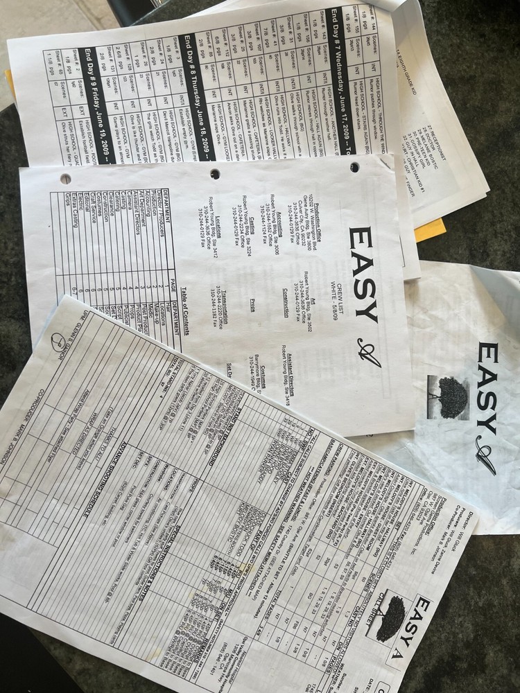 EASY A ORIGINAL 2009 SCRIPT EMMA STONE W CREW LIST & SCHEDULE RARE