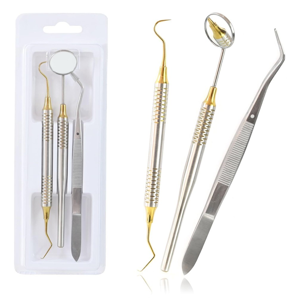 Premium German 3 Instruments Basic Dental Set Mirror Explorer College Plier Holo