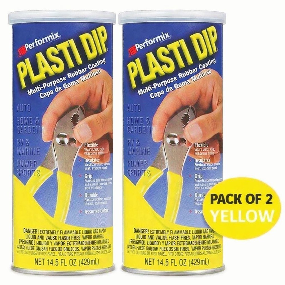 2 Pack YELLOW 14.5oz Performix PLASTI DIP Plastic Multi Rubber Grip Coating