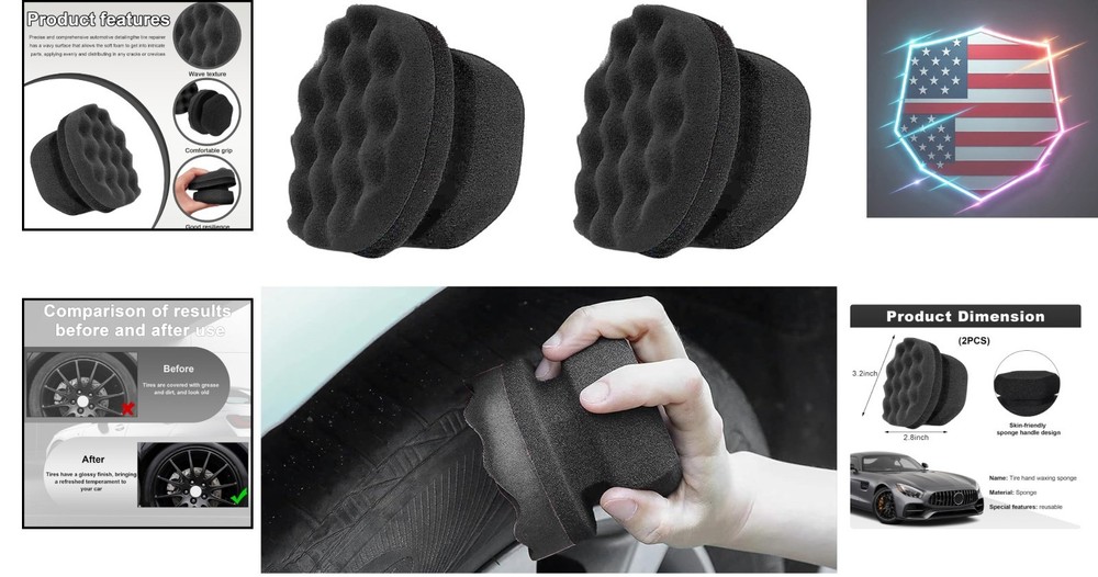 2PCS Tire Shine Applicator, Durable & Reusable Hex Grip Tire Dressing Sponge ...